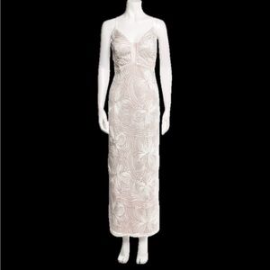 NWT AIDAN MATTOX Floral Textured Ivory Maxi Bridal Wedding Dress Plunge  Sz 8